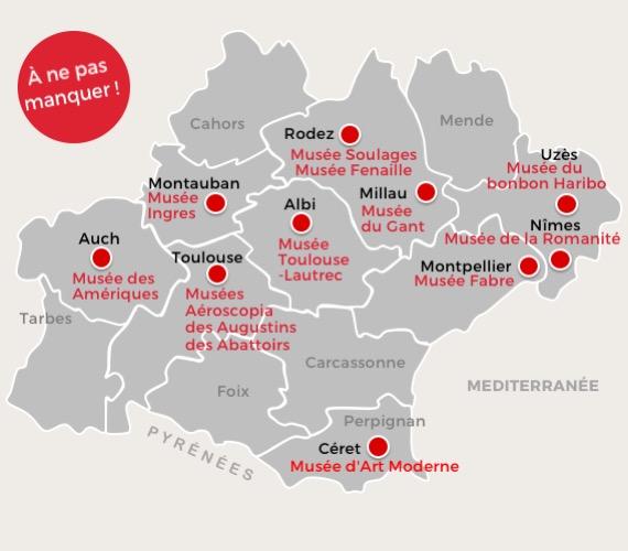 Carte des musées 2019, F. Duvernoy/ CRT Occitanie Carte des musées 2019
